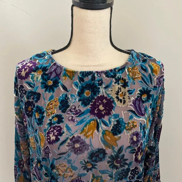 Soft Surroundings Velvet Burnout Floral Long Sleeve Kimono Top Medium Fairy Goth - Picture 3 of 8